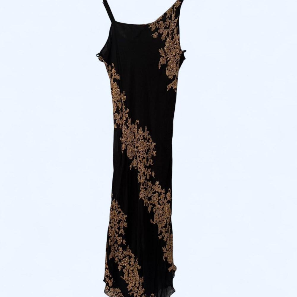 Vintage y2k black and gold asymmetrical maxi dress